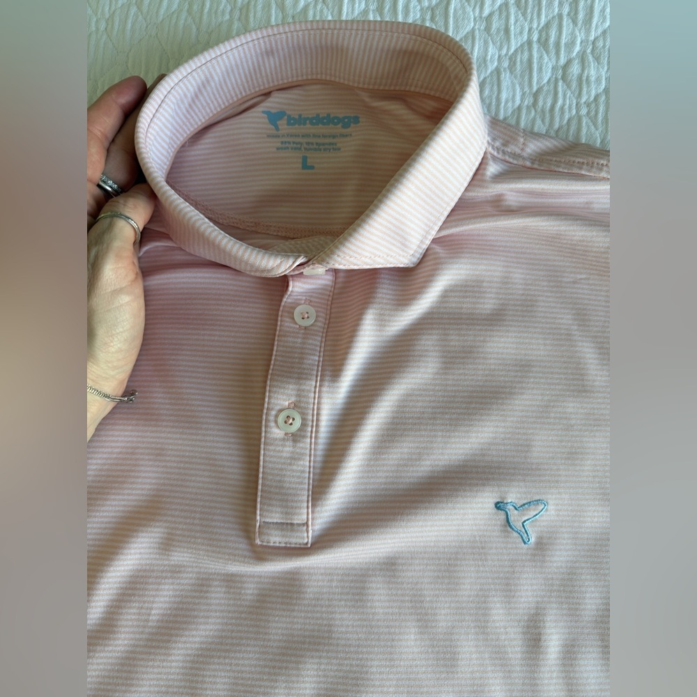 Birddogs Pink and White stripped Polo Shirt - Picture 2 of 4